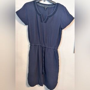 Talbots Blue Midi Sundress V-Neck Short Sleeve Front Tassel Tie Size SP